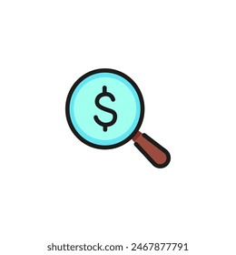 Looking for money line icon. Magnifier, glass, dollar. Finance concept. Can be used for topics like business, startup, loan, investment