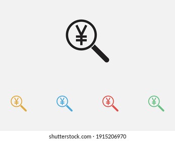 Looking for money. Search Japanese Yen or Chinese Yuan money. Vector illustration icon. Set of colorful flat design icons