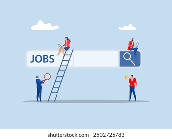 Looking for a new job. businessman climb up ladder of job search bar via computer  looks at job opportunities, seek for vacancy or work position conceptVector illustration