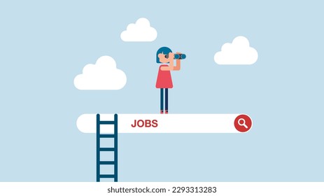 Looking for new job, Hiring and recruiting. Hold binoculars to see job opportunities.