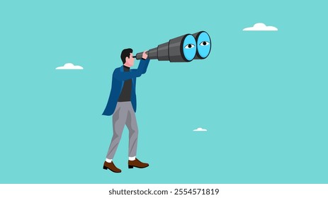 looking for new opportunities, finding job, find new strategy to success, looking for job vacancy, analysis or observation concept, smart businessman using binoculars looking for new opportunities