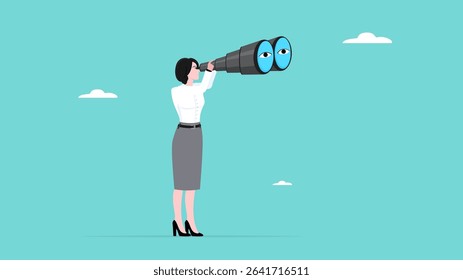looking for new opportunities, finding job, find new strategy to success, looking for job vacancy, analysis or observation concept, smart business woman using binoculars looking for new opportunities