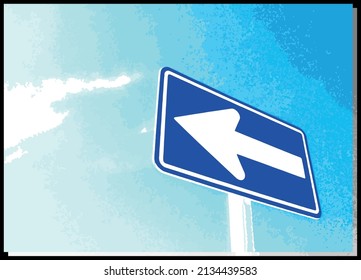 Buscando el tablero de anuncios unidireccional bajo el cielo azul, imagen de ilustración procesada fotografía.