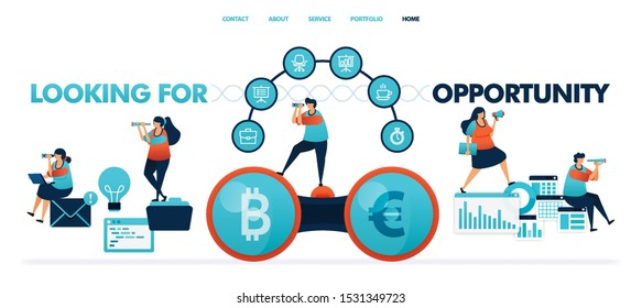 Looking for opportunity to get profit and money. business intelligence or bi for a smart company. report document with software. idea for opportunities in business. illustration for website & mobile