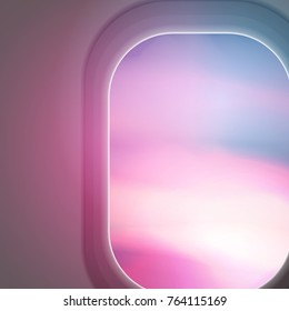 Looking out the Windows of a Plane , Sunset View - Vector Illustration