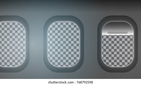Looking out the Windows of a Plane, Transparent Background- Vector Illustration