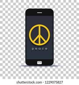 Looking for peace application for mobile phone pasted on photo paper