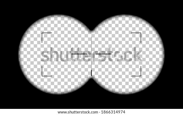 Looking in periscope or binoculars at target\
on black background. Sight view of lookout vector illustration.\
Optical crosshair zoom symbol. Optic viewfinder in action on\
transparent\
background.