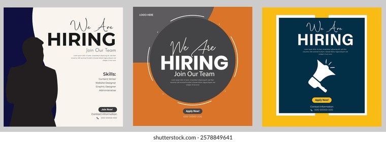 Looking for a professional "We Are Hiring" social media post template? This high-quality job vacancy announcement design is perfect for businesses, HR agencies, and corporate teams looking to attract 