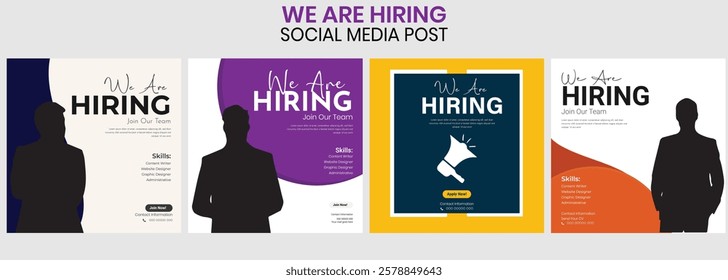 Looking for a professional "We Are Hiring" social media post template? This high-quality job vacancy announcement design is perfect for businesses, HR agencies, and corporate teams looking to attract 