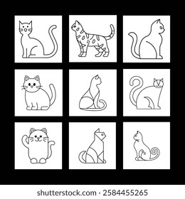 Looking for simple and elegant cat illustrations? This bundle contains 9 line art cat silhouettes, perfect for adding a touch of sophistication to your projects.