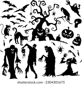 Suchen Sie nach einer spooktakulären Grafik für Ihre Halloween-Designs? Sehen Sie nur diese Serie von Stockvektorgrafiken mit schwarzen Symbolen! 