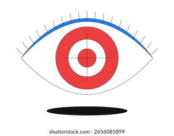 Buscando la estrategia 2D onboarding ui ilustración. Ojo con ojo de toro. Orientación visual. Claridad, intención, enfoque. Concepto de dibujos animados de visión de misión aislado en blanco. Metáfora de Vector abstracto plano