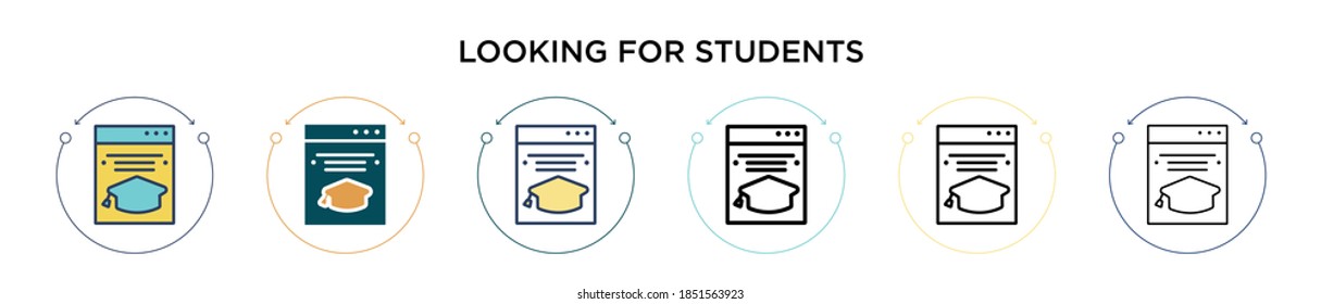 Looking for students icon in filled, thin line, outline and stroke style. Vector illustration of two colored and black looking for students vector icons designs can be used for mobile, ui, web