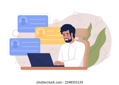 Looking through CVs on freelance platform 2D vector isolated illustration. HR professional on job board flat character on cartoon background. Colorful editable scene for mobile, website, presentation