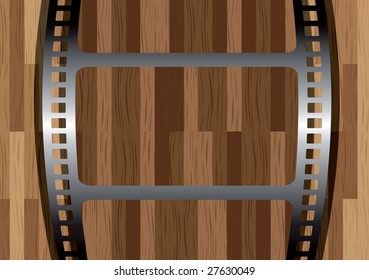Looking through a piece of film at a wooden panel with shadow