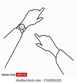 Looking time. Time control. Vector illustration flat design. Isolated on white background. Luxury elegant businessman with a fashionable watch.