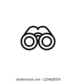 Looking trough binocular lens, vector icon in line, outline, flat style
