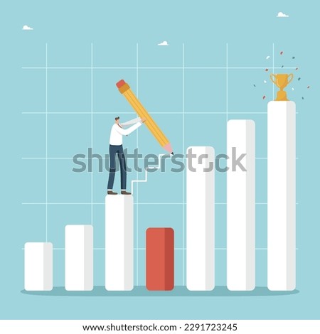 Looking for workarounds and methods to maintain business profitability during economic recession or crisis, back-up strategy or plan to improve wealth, a man draws a ladder on a chart with a pencil.