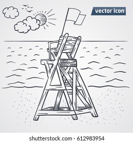 Lookout tower on beach vector hand drawn