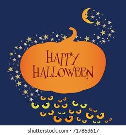 Looks at night.
A card with an illustration depicting stars turning into a menacing look on the Halloween day.