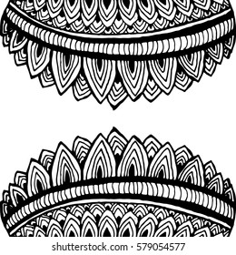 Looks out from above and below the picture strips and feathers Indian ethnic zendoodle.