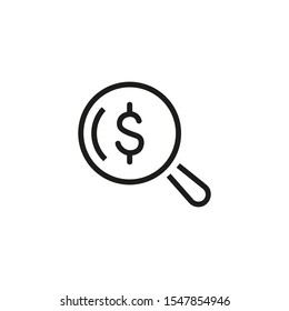 Lookup line icon. Dollar sign, magnifying glass, research. Paid search concept. Vector illustration can be used for topics like finance, marketing, analytics