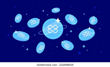Loom Network (LOOM) coins falling from the sky. LOOM cryptocurrency concept banner background.