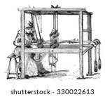 Loom, vintage engraved illustration. Magasin Pittoresque 1877.
