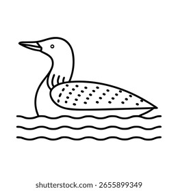 Loon Bird on Lake Side View Flat Black Illustration Design Element