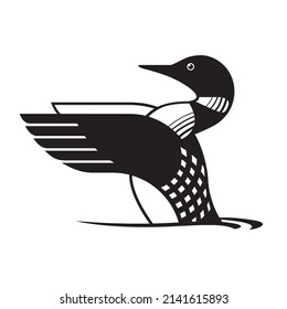 loon bird in water flapping wings vector icon