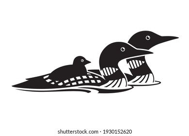 Loon family black and white vector icon