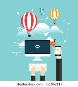 Loon Technology Air Balloon Internet Connection Flat Design