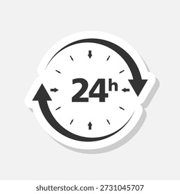 Seta de loop 24 horas ícone adesivo isolado no fundo cinza