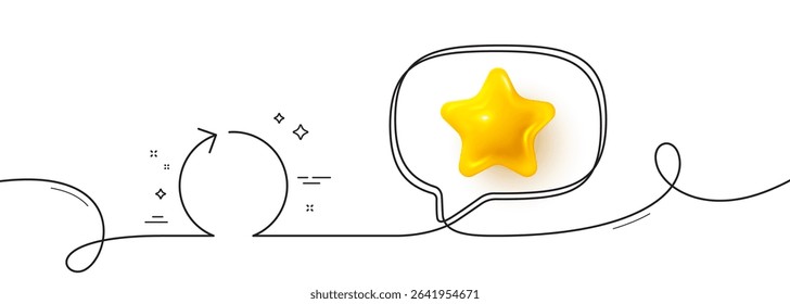 Loop arrow line icon. Continuous line with 3d star. Refresh Arrowhead symbol. Navigation pointer sign. 3d star in speech bubble. Loop single line ribbon. Loop curve pattern. Vector