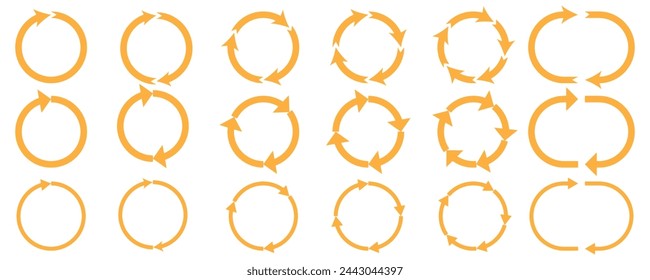 loop arrow arrow. Refresh Flat Vector Icon. Set of circle arrows rotating on white background. Refresh, reload, recycle, loop rotation sign collection.curved vector line icons set on rounded colorful.