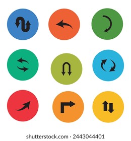 loop arrow arrow. Refresh Flat Vector Icon. Set of circle arrows rotating on white background. Refresh, reload, recycle, loop rotation sign collection.curved vector line icons set on rounded colorful.