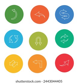 loop arrow arrow. Refresh Flat Vector Icon. Set of circle arrows rotating on white background. Refresh, reload, recycle, loop rotation sign collection.curved vector line icons set on rounded colorful.