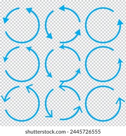 loop arrow arrow. Refresh Flat Vector Icon. Set of circle arrows rotating on white background. Refresh, reload, recycle, loop rotation sign collection.curved vector line icons set on rounded colorful.