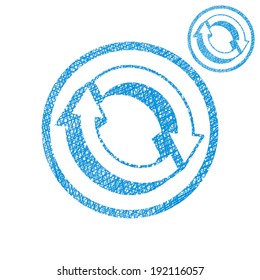 Loop arrows conceptual symbol vector simple single color icon isolated on white background with sketch lined hand drawn texture.