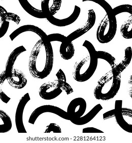 Loop bold lines seamless pattern. Hand drawn vector geometric texture with organic brush strokes. Modern stylish abstract texture with swashes, twirls and curly lines. Abstract grunge background.