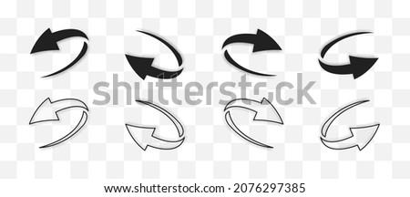 Loop circle arrow icon set. Vector illustration. Black rotate cursor. Arrows with shadow. EPS 10.