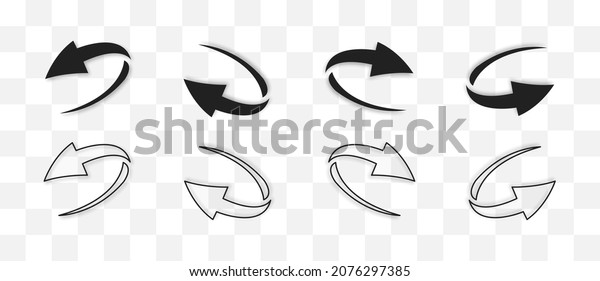 Loop circle arrow icon set.\
Vector illustration. Black rotate cursor. Arrows with shadow. EPS\
10.