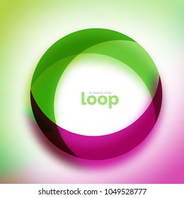 Loop circle business icon, created with glass transparent color shapes. Vector abstract round design