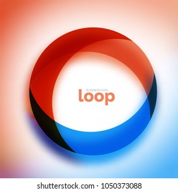 Icono de negocio de círculo de bucle, creado con formas de color transparentes de vidrio. Diseño de redondeo abstracto vectorial