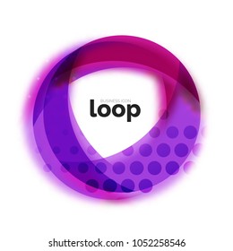 Loop circle business icon, created with glass transparent color shapes. Vector abstract round design