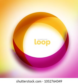 Icono de negocio de círculo de bucle, creado con formas de color transparentes de vidrio. Diseño de redondeo abstracto vectorial