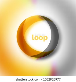Loop circle business icon, created with glass transparent color shapes. Vector abstract round design