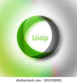 Loop circle business icon, created with glass transparent color shapes. Vector abstract round design