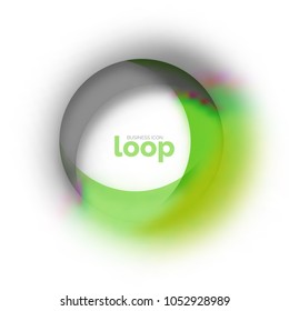 Loop circle business icon, created with glass transparent color shapes. Vector abstract round design